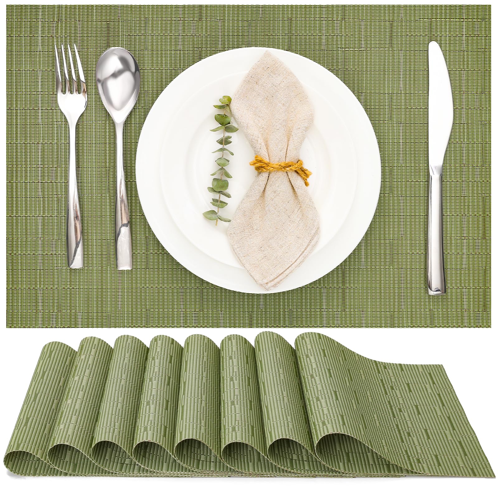 Salvamanteles Myir JUN verde trenzado para mesa, protege la superficie y decora la mesa.