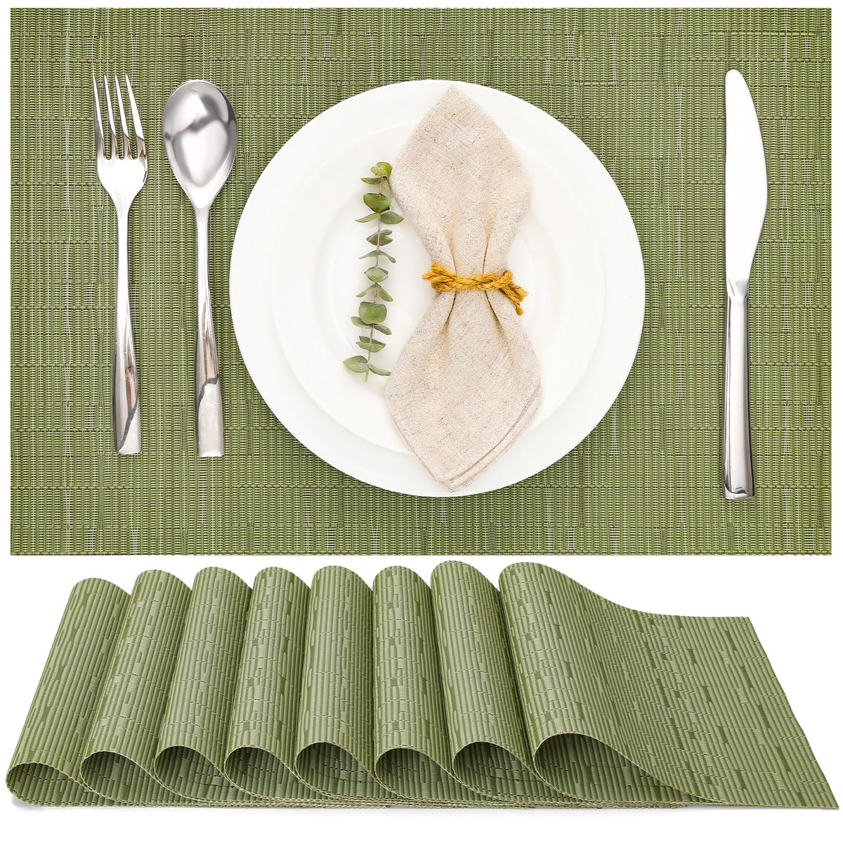 Salvamanteles Myir JUN verde trenzado para mesa, protege la superficie y decora la mesa.