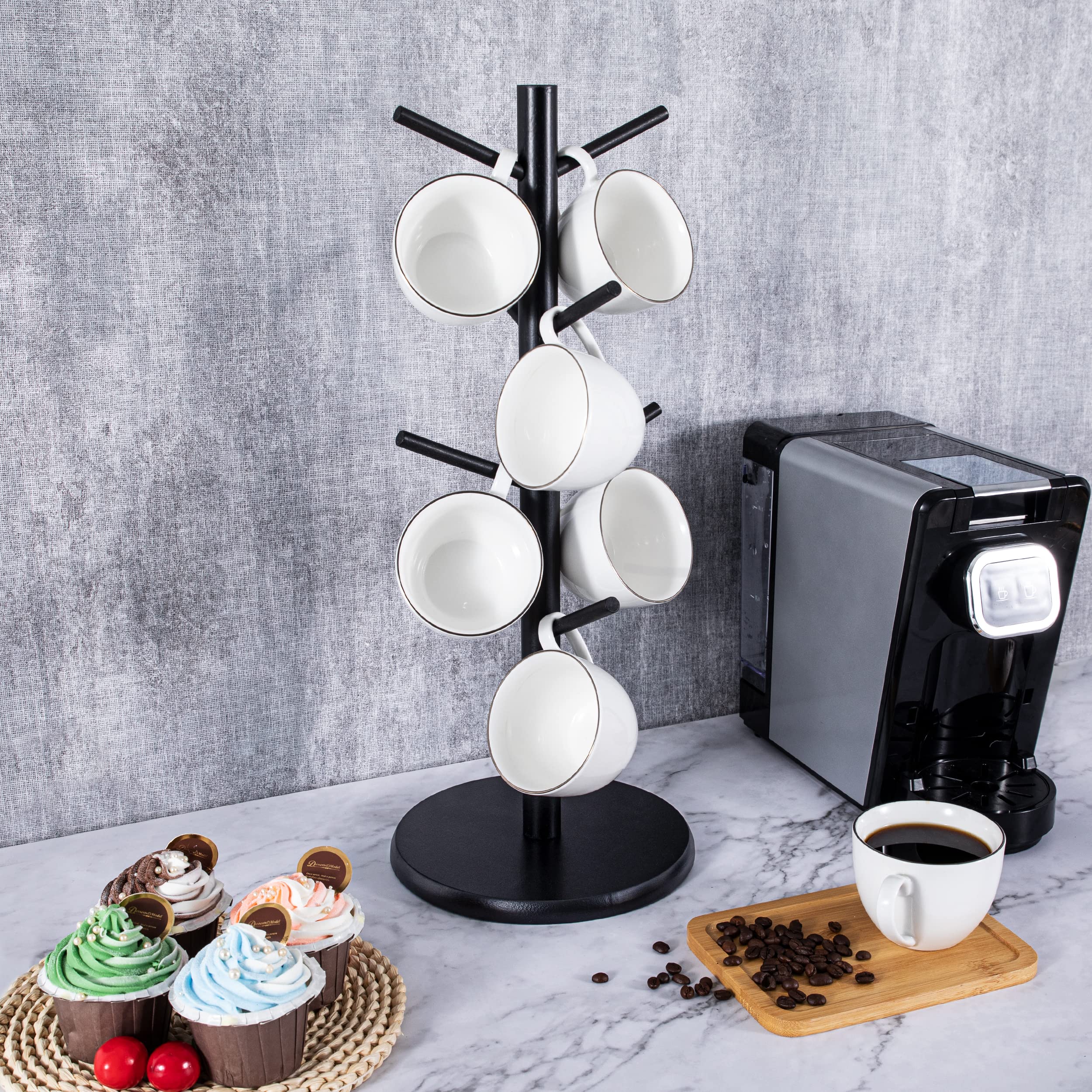 MyLifeUNIT soporte tazas de madera negro, aspecto sobrio y duradero.