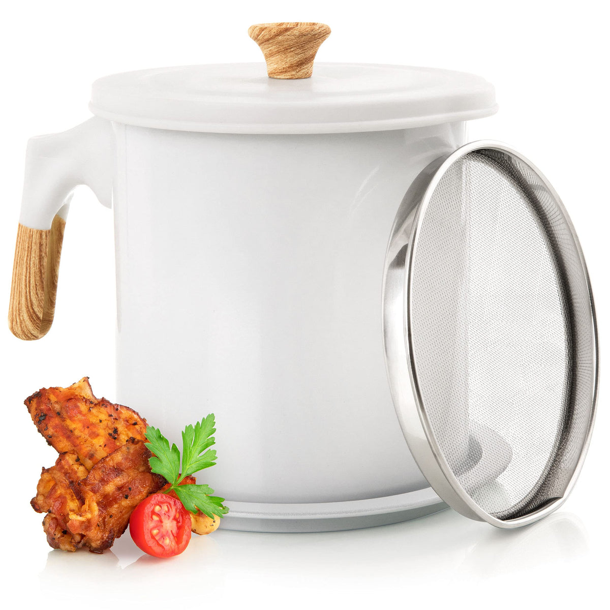MYMOON HOME Contenedor grasa bacon 48oz en encimera, listo para almacenar aceite usado.