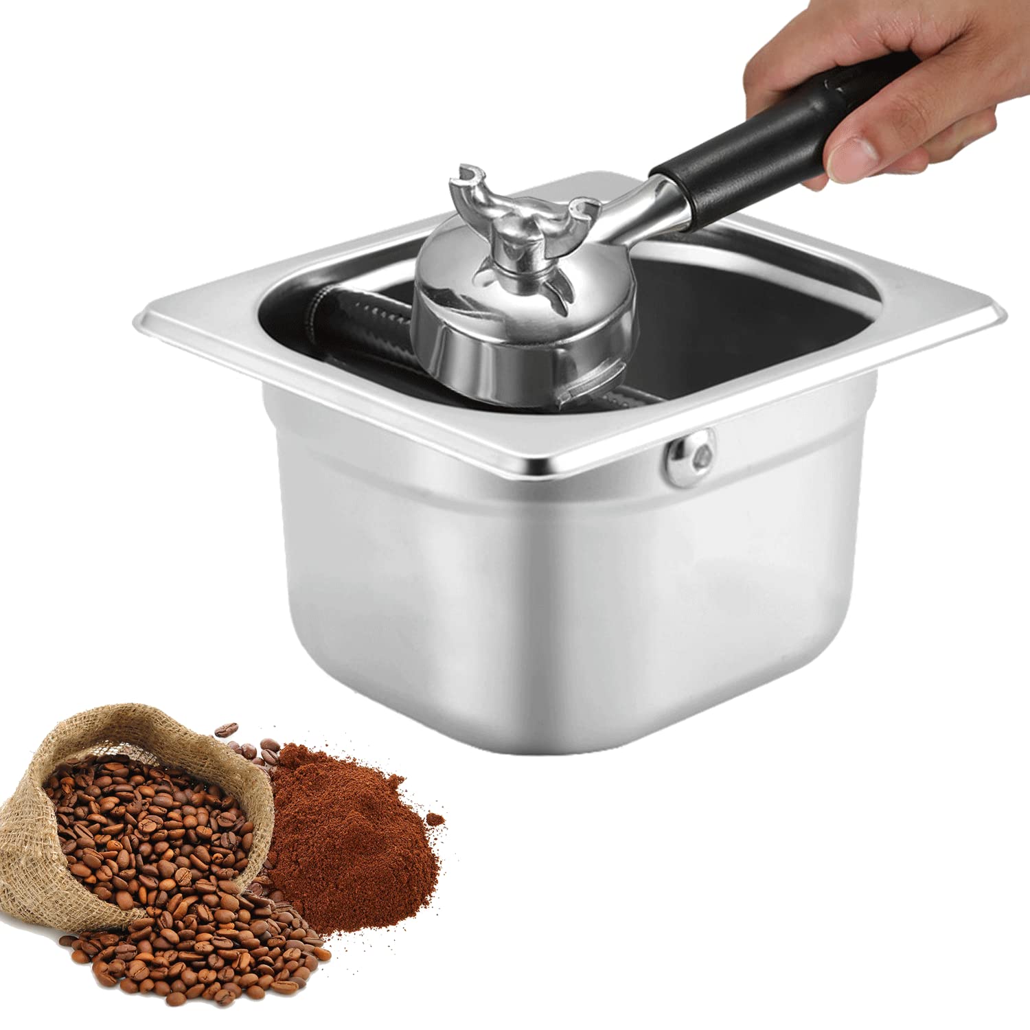 MYSENLAN contenedor para posos espresso, acero inoxidable y acabado mate para limpieza fácil.