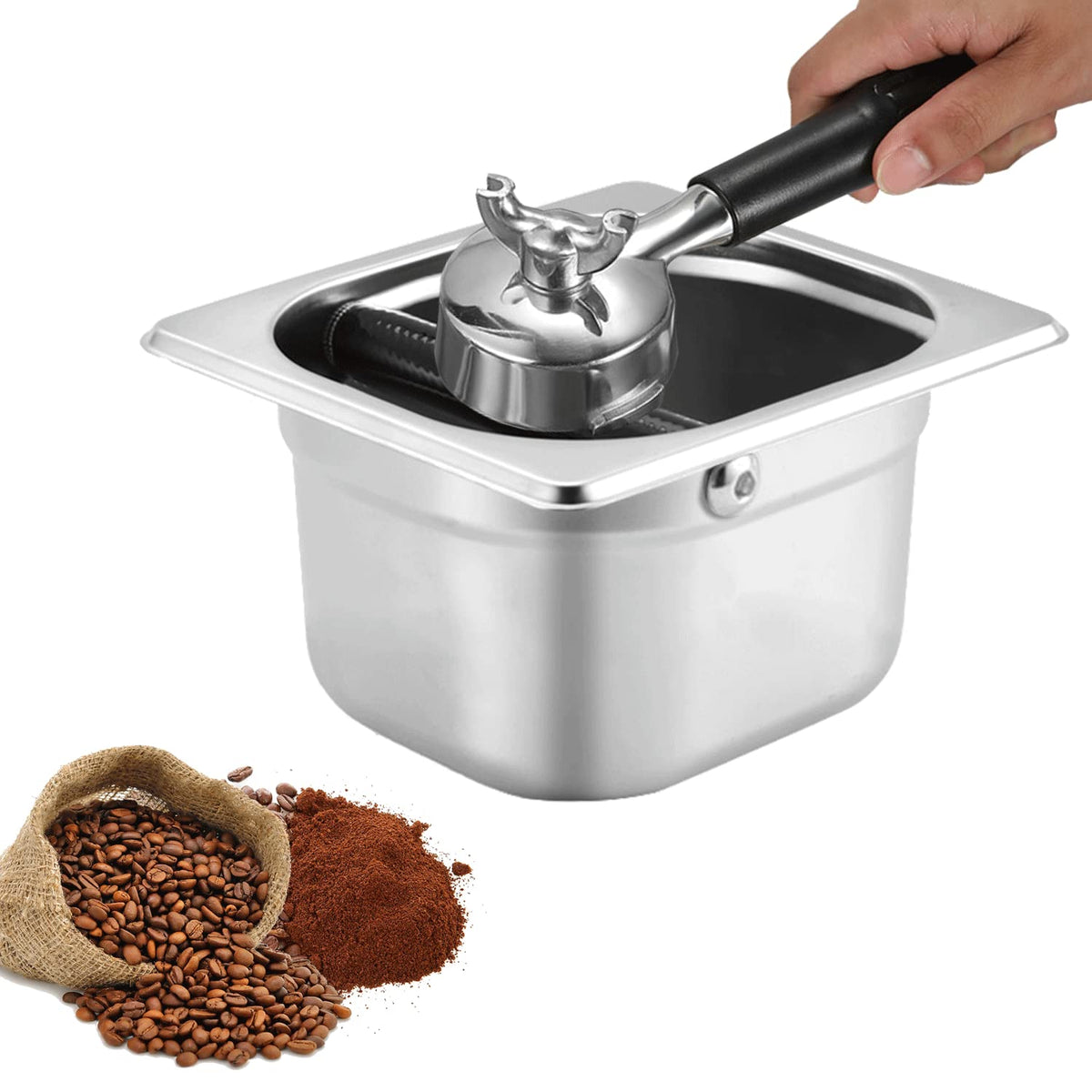 MYSENLAN contenedor para posos espresso, acero inoxidable y acabado mate para limpieza fácil.
