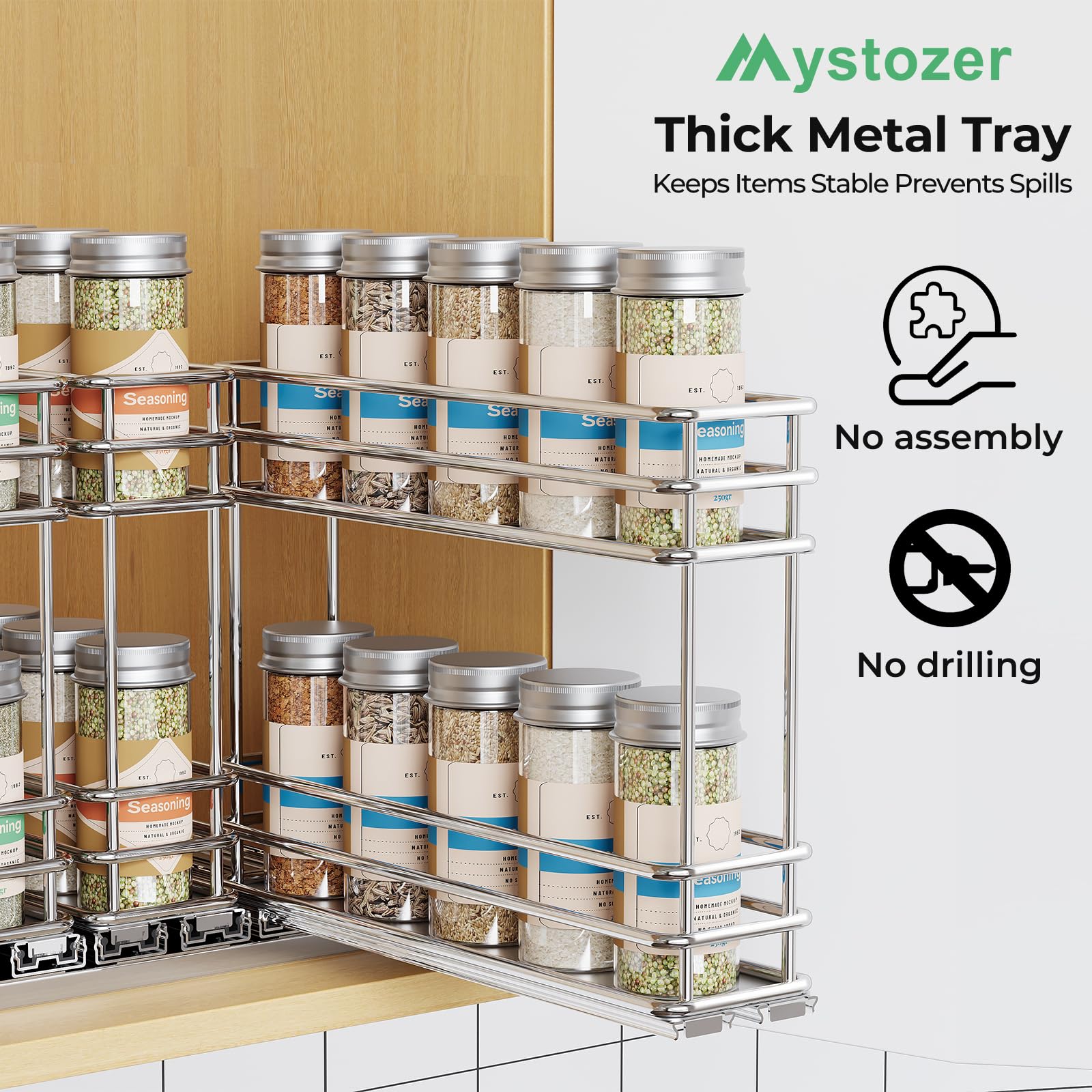 Mystozer acabado plata, diseño moderno para cajón de cocina.