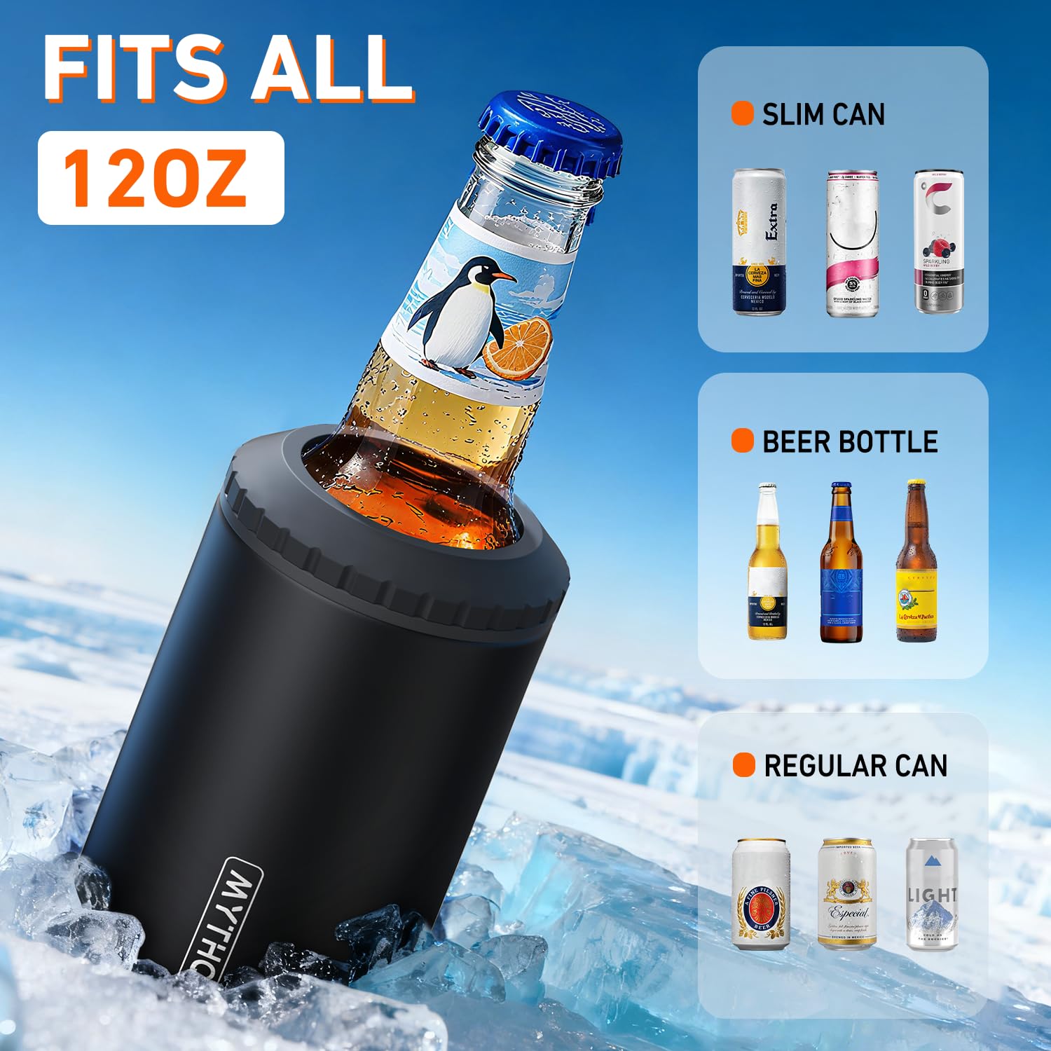 MYTHQUATE 3en1 enfiado-latas-12oz-regular: ajuste universal para latas y cervezas.