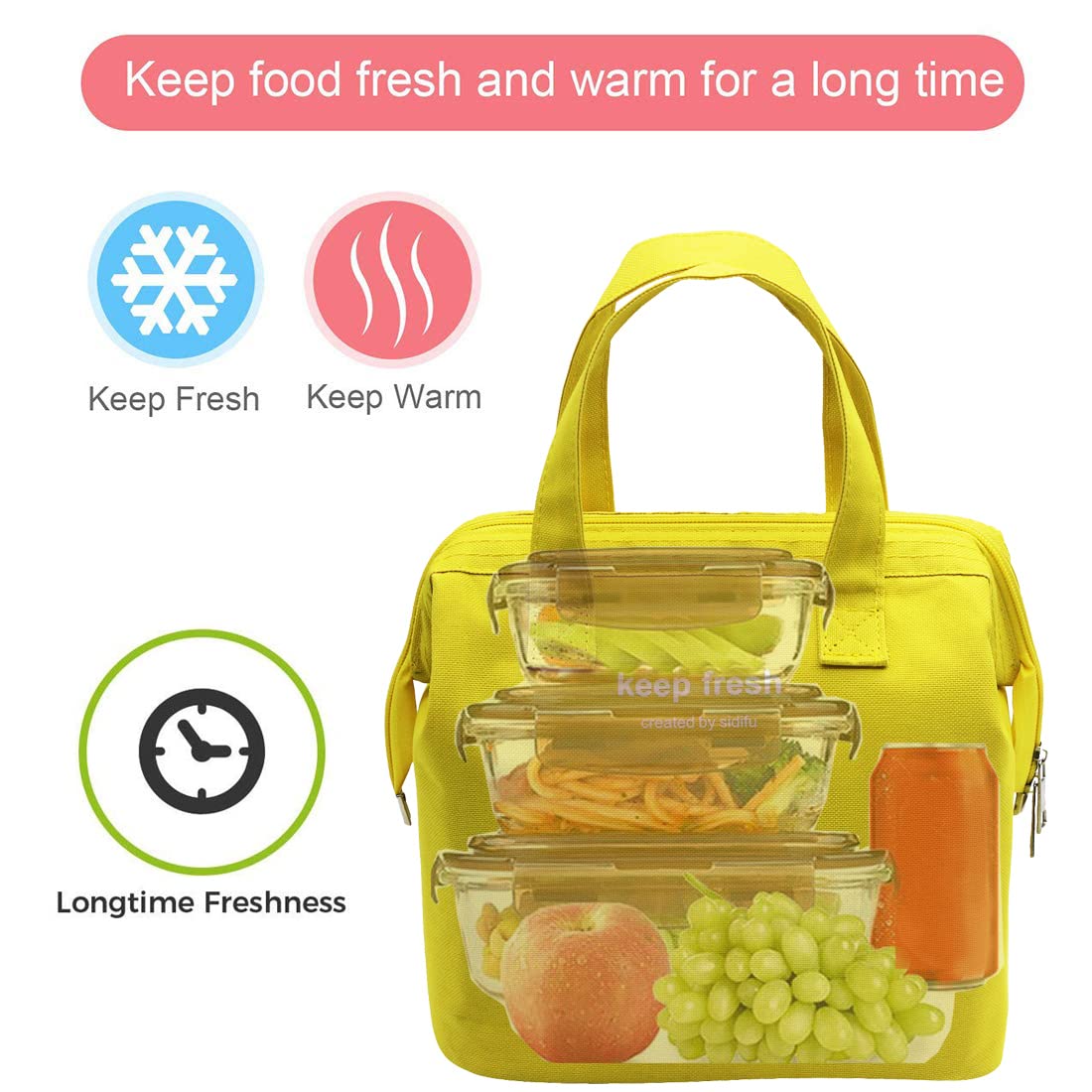 Apertura amplia de la bolsa Mziart para un acceso rápido a las comidas.