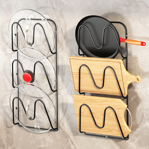 Organizador MZTOOL con 6 ranuras ajustables para tapas de ollas.