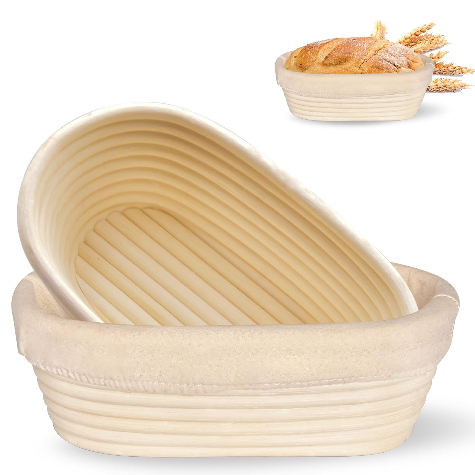 Cesto banneton oval con forro de MZUOTU para fermentación suave y uniforme.