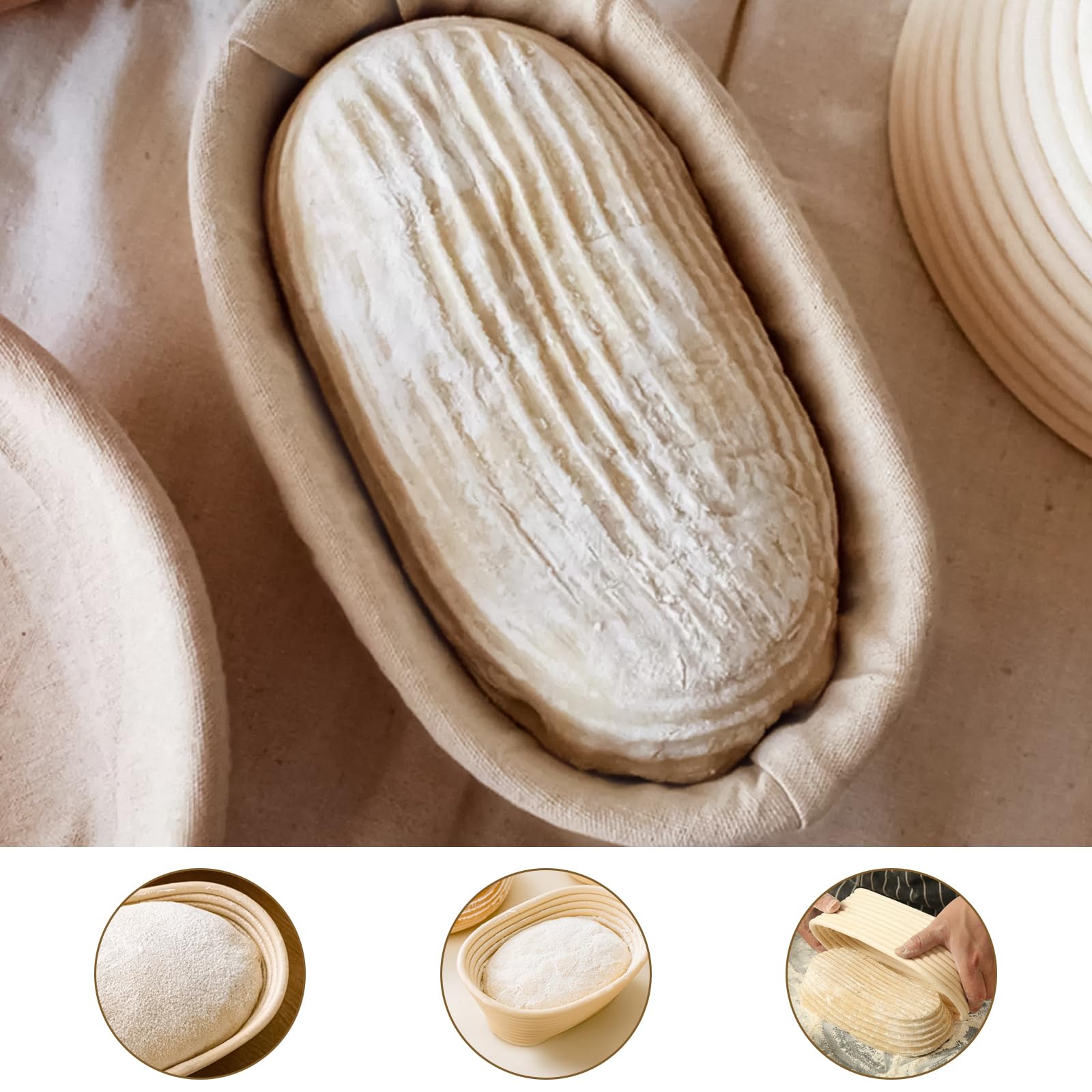 Cesto de mimbre natural MZUOTU forma oval ideal para pan artesanal.