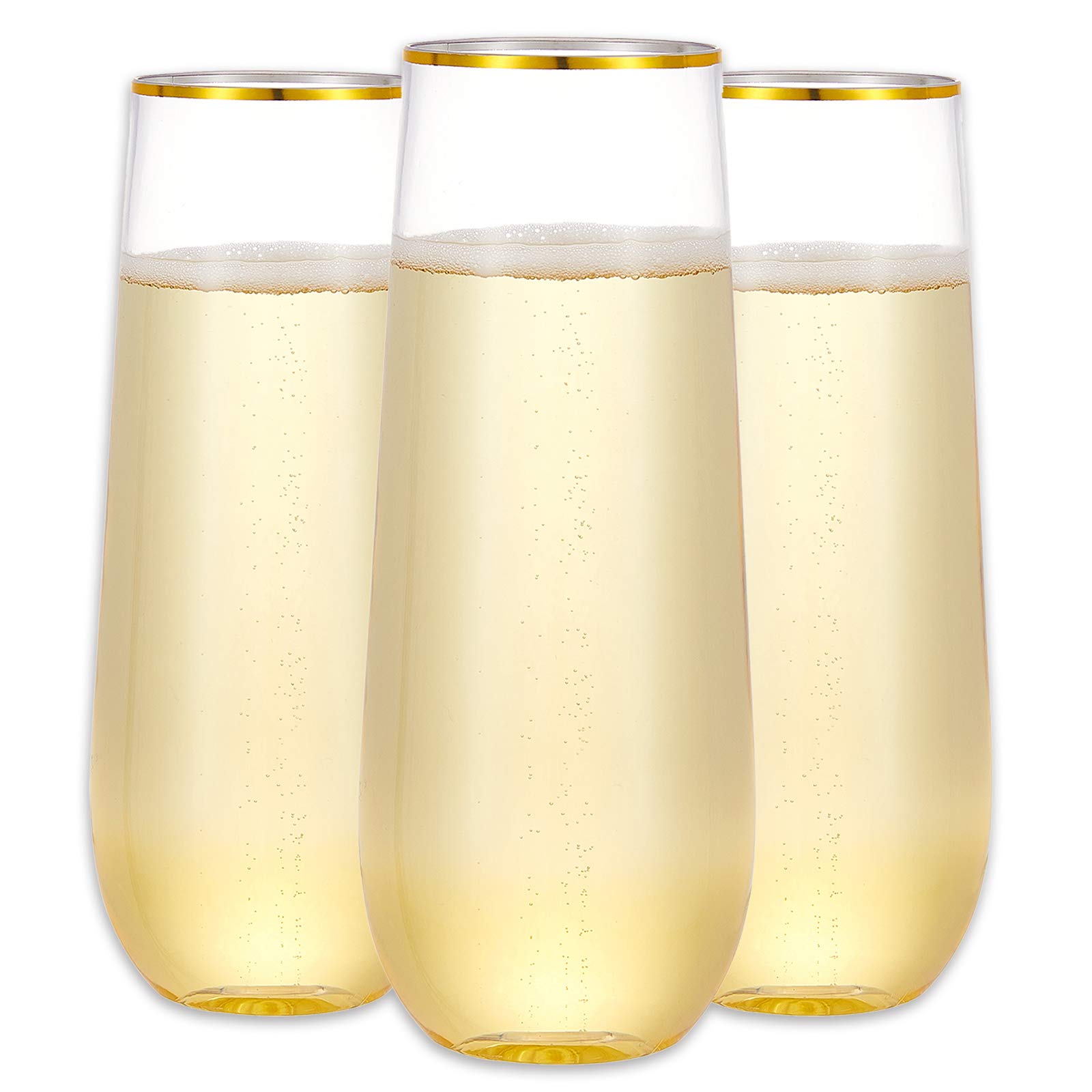 Copa N9R champán plástico 9oz con borde dorado para bodas