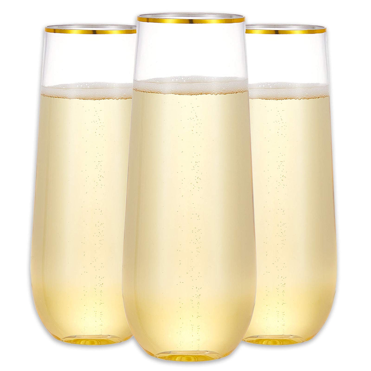 Copa N9R champán plástico 9oz con borde dorado para bodas