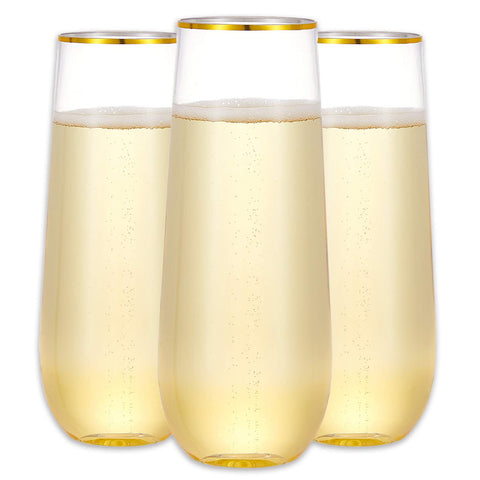 Copa N9R champán plástico 9oz con borde dorado para bodas