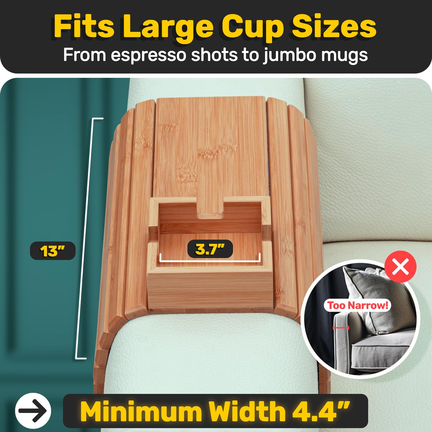 na*ya apoyabrazos de bambú ergonómico con bandeja integrada para meriendas
