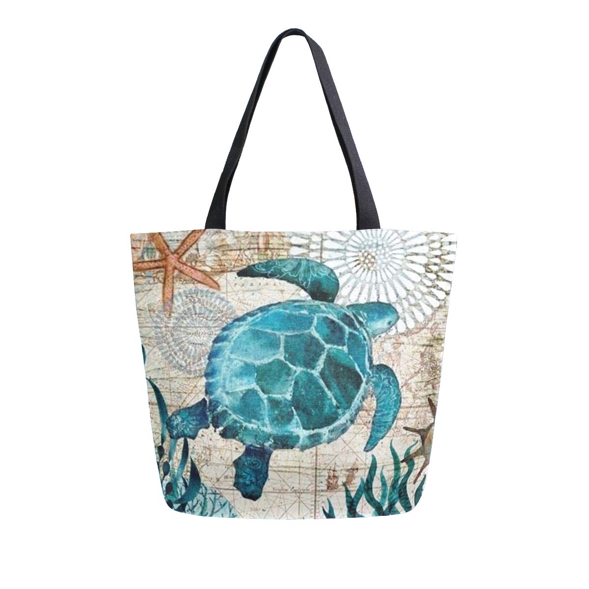 Bolso Naanle tortuga marina de lona: vista frontal, ideal para compras diarias.