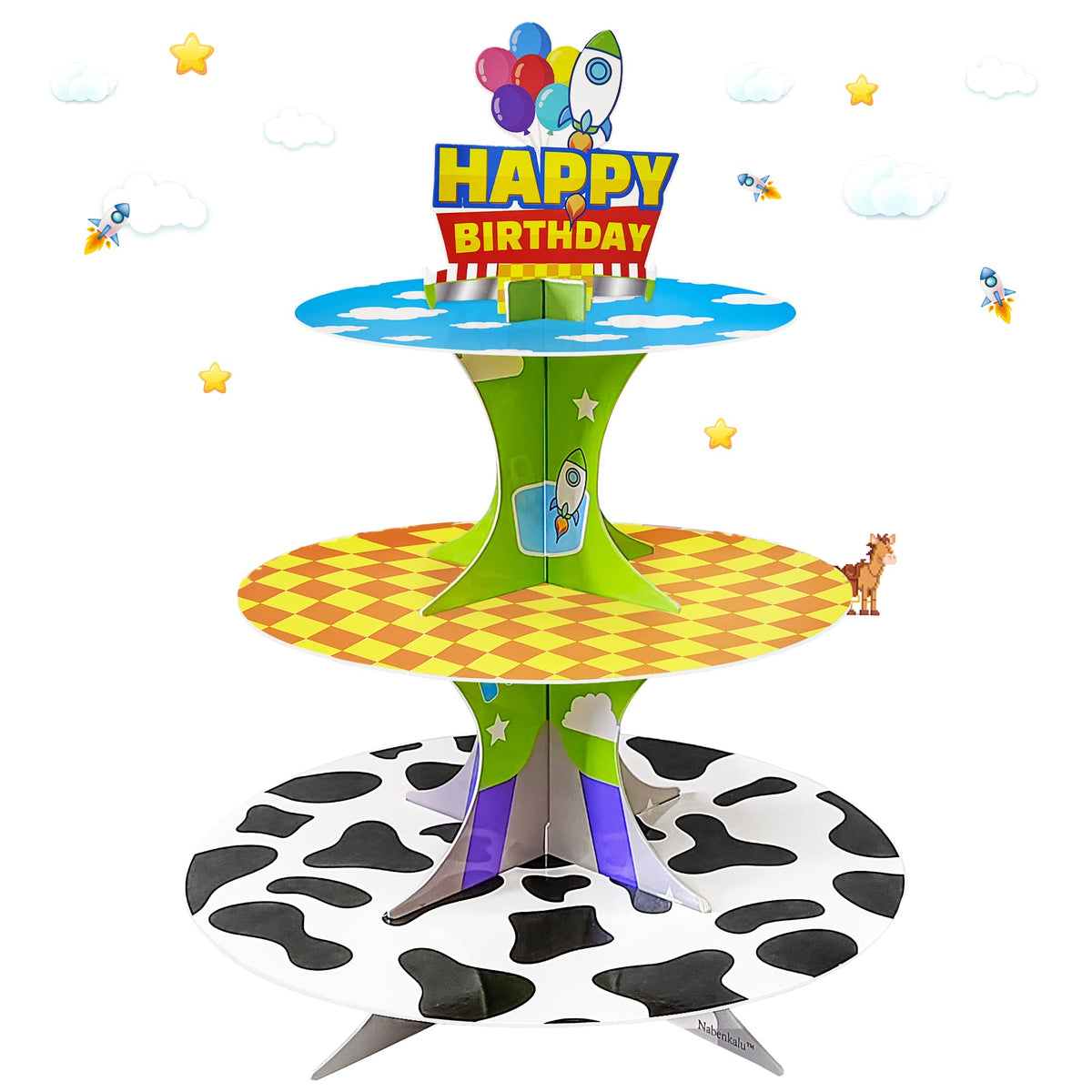 Nabenkalu portacupcakes tres-niveles-dibujo-animado, presenta cupcakes con estilo para fiestas infantiles