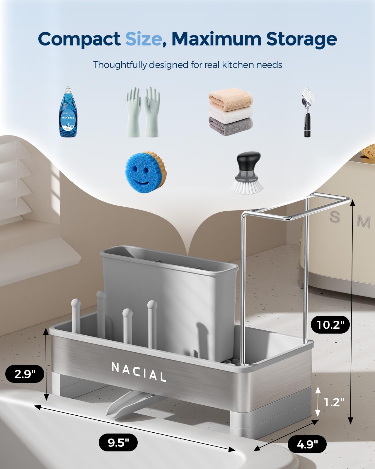 Nacial drenaje-360-grados: desagüe automático que mantiene la encimera seca.