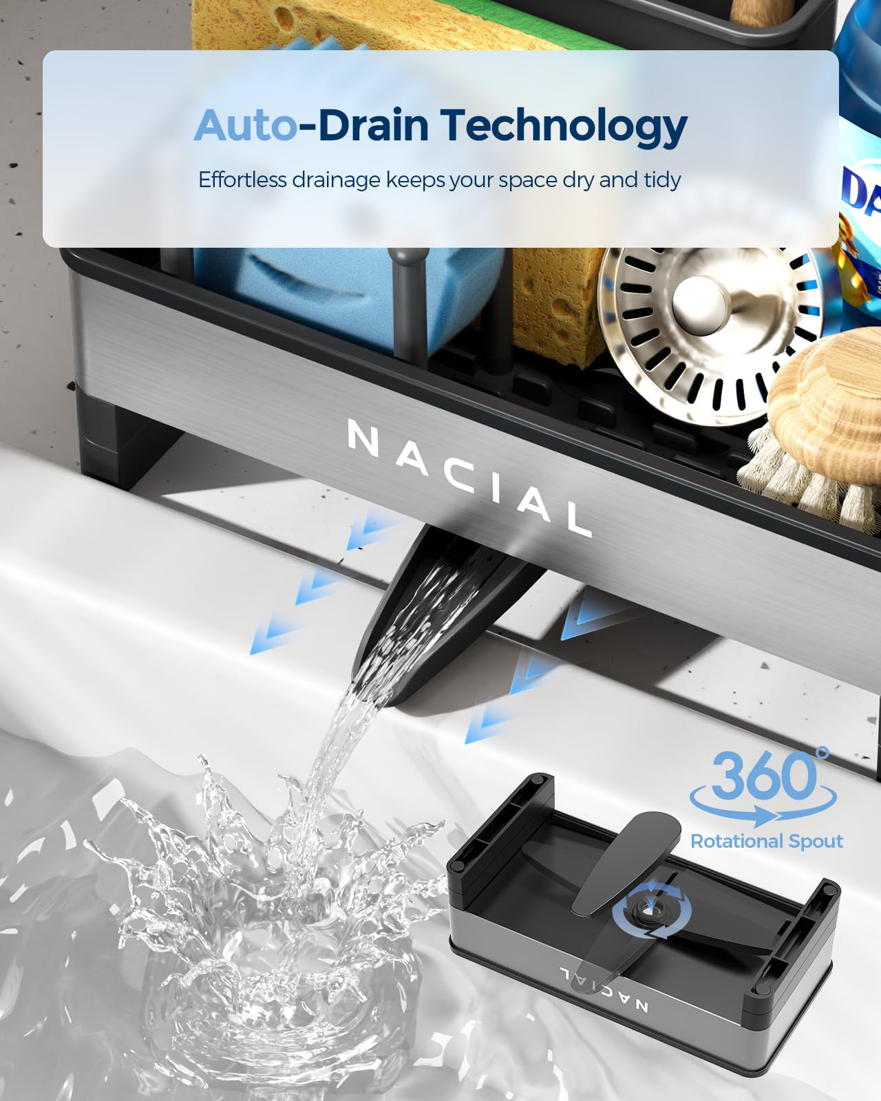 Dispensador de jabón integrado en Nacial para uso cómodo.