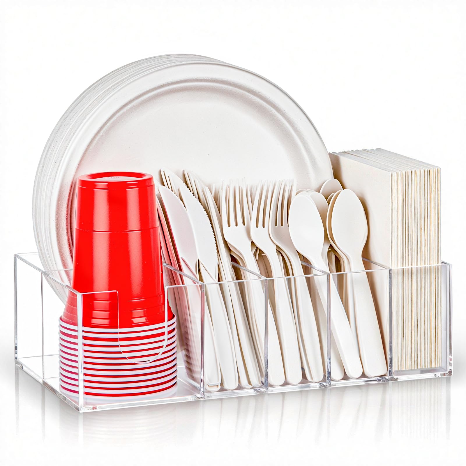 NACIMAX organizador de platos de acrílico en encimera para ordenar platos y cubiertos.