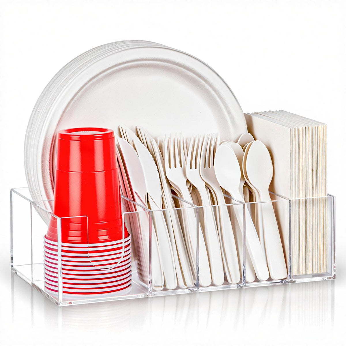 NACIMAX organizador de platos de acrílico en encimera para ordenar platos y cubiertos.