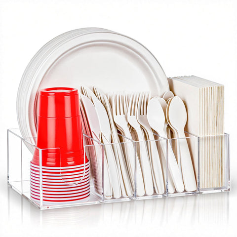 NACIMAX organizador de platos de acrílico en encimera para ordenar platos y cubiertos.