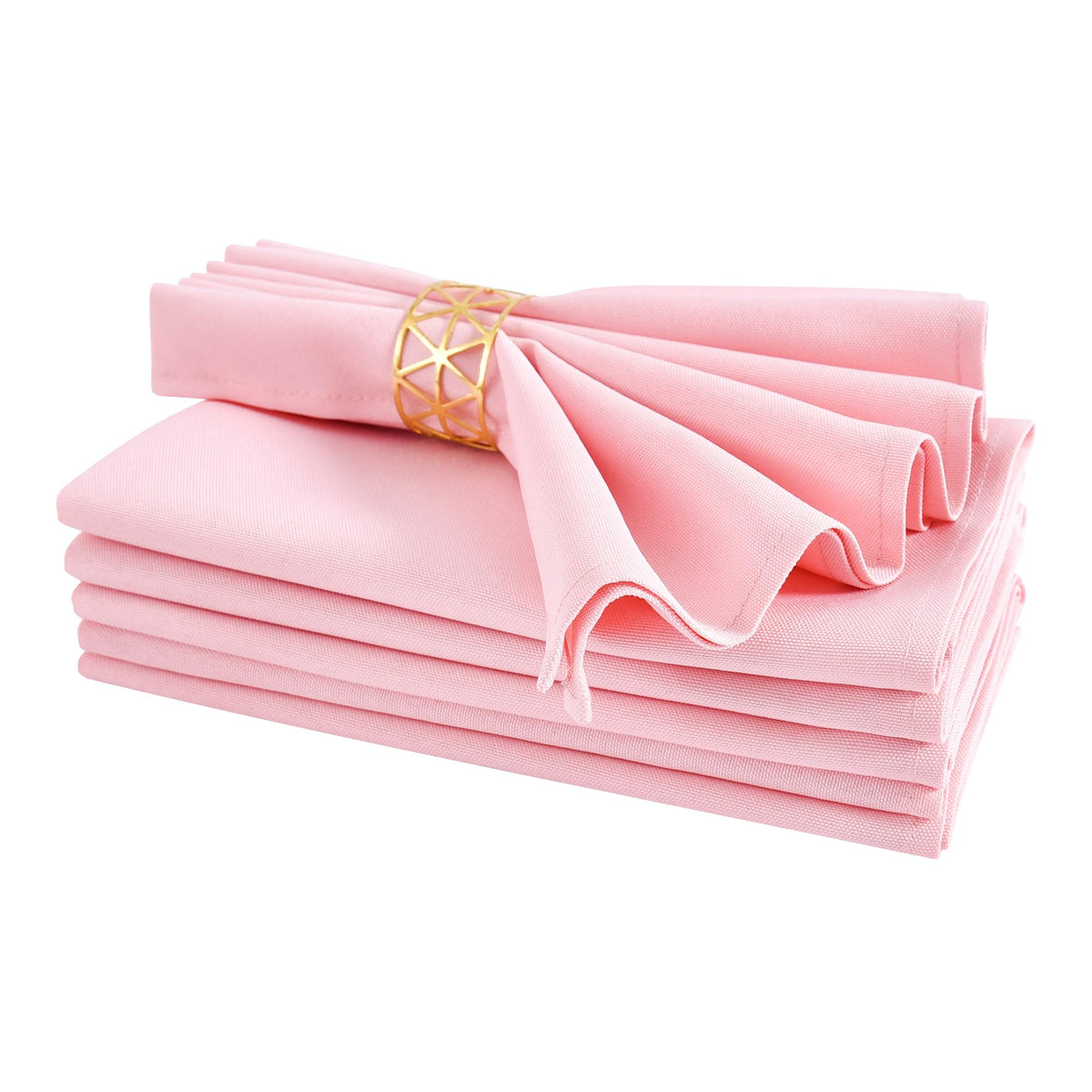 Nacuci servilletas rosas 18x18 plegadas para una mesa elegante.