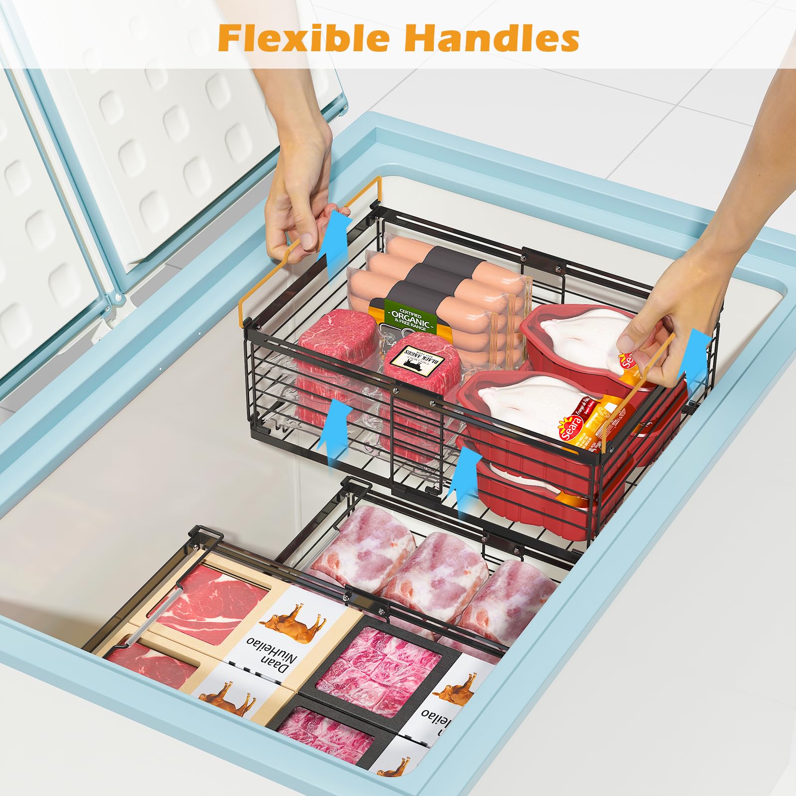 NADAMOO cestas para despensa y congelador, ideal para clasificación de carnes y vegetales.