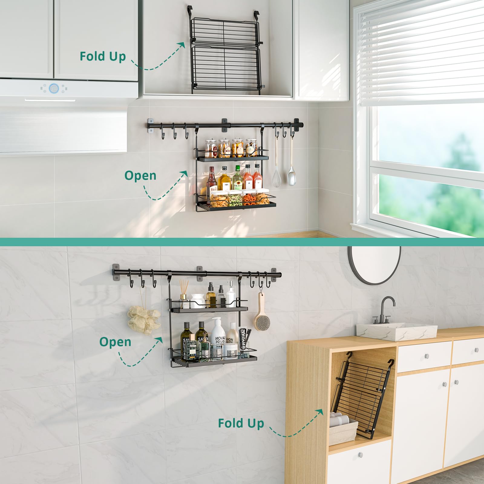 NADAMOO uso universal en cocina, despensa y baño para organización versátil.