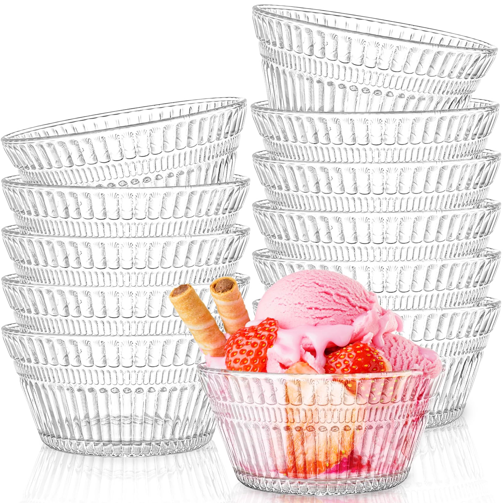 Nagpew cuenco de vidrio acanalado, ideal para postres y porciones individuales.