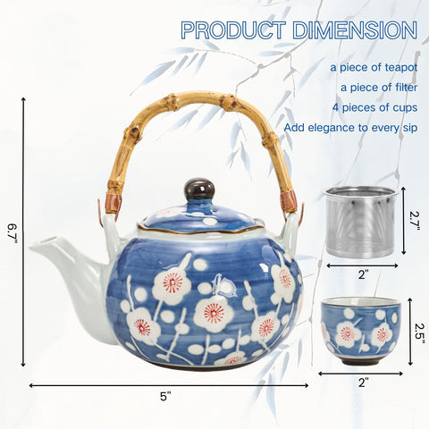 Nagpew tetera de floración con tazas, perfecto para té de sobremesa.