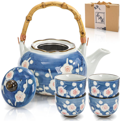 Nagpew juego de té japonés en cerámica con flor, para ceremonias ligeras.