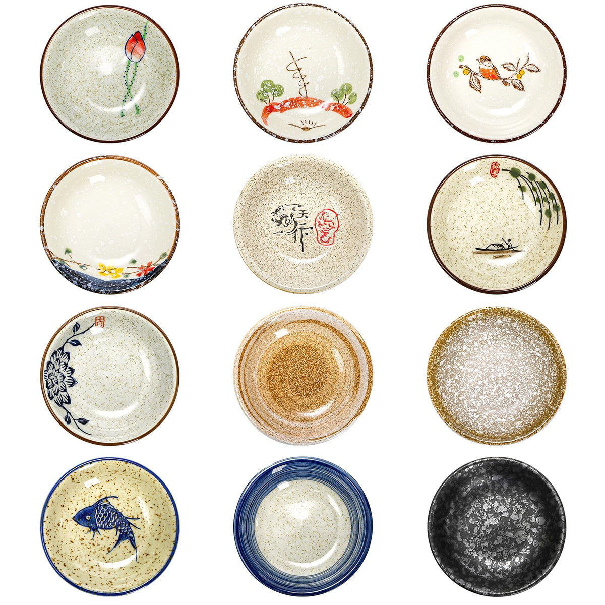 Nagpew: cuencos cerámicos para salsas, 12 piezas, ideales para sushi y aperitivos.
