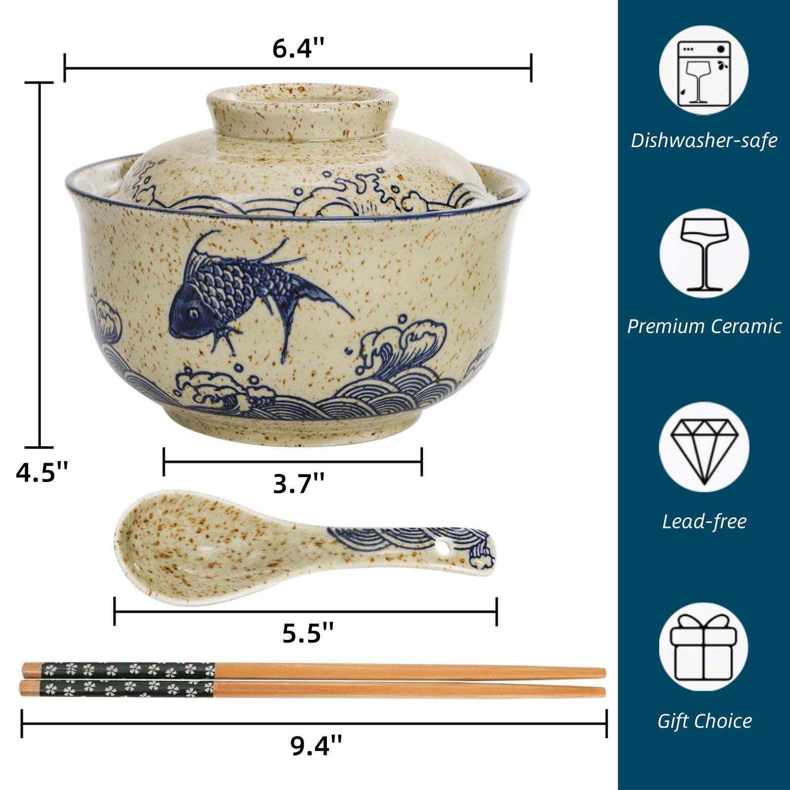 Nagpew cuenco ramen con tapa, mantiene caliente la comida y evita polvo.
