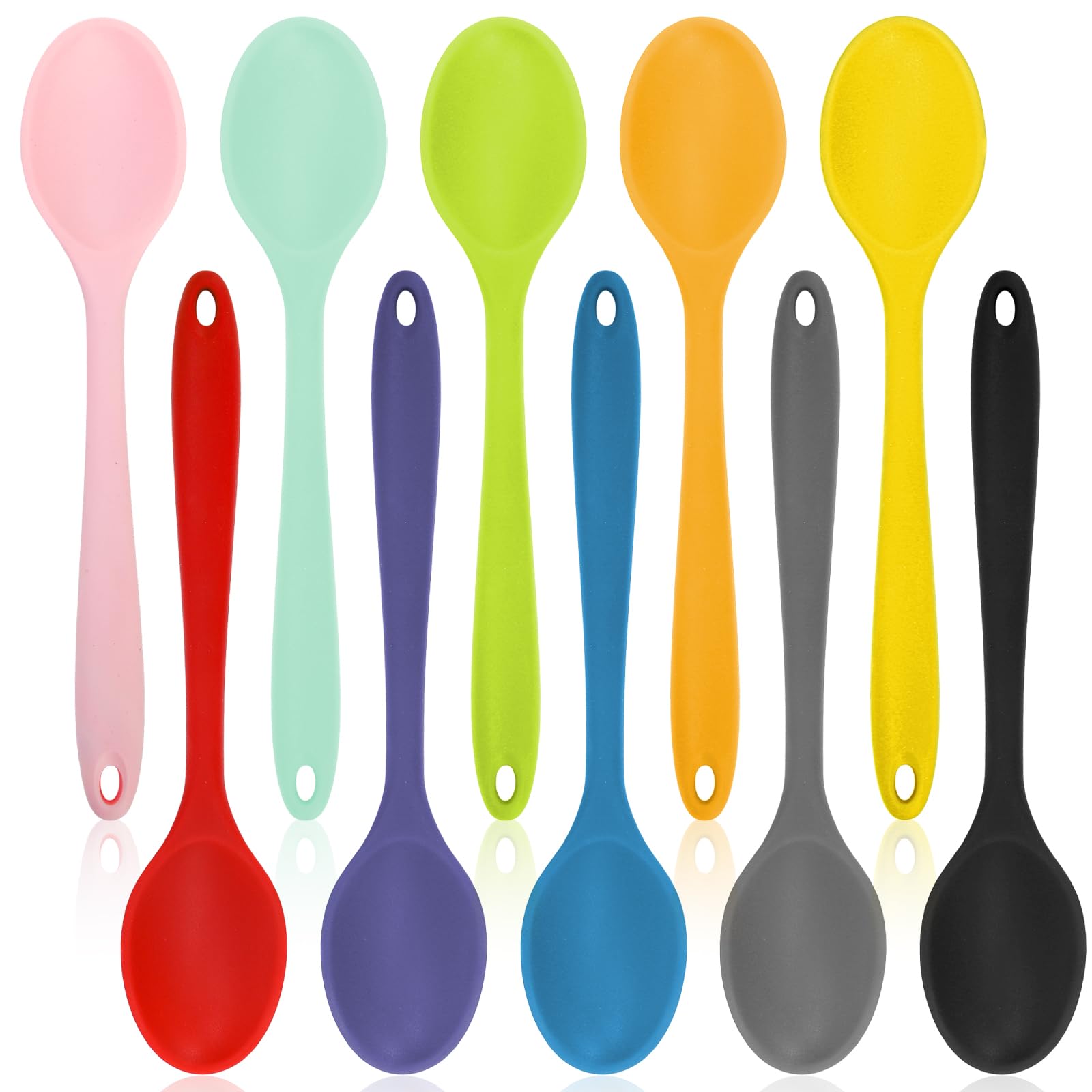 Nagpew juego de cucharas de silicona en colores brillantes para mezclar y servir.