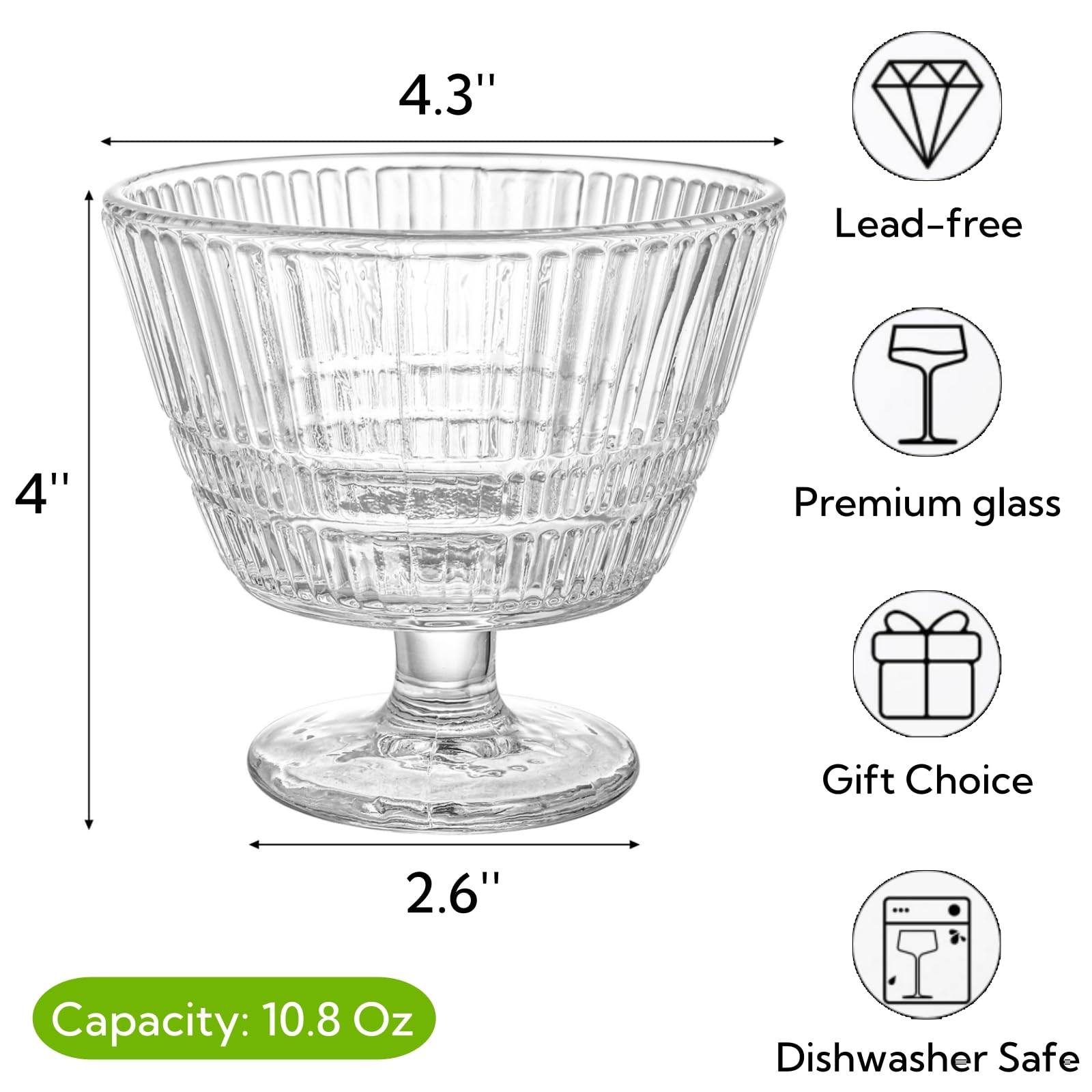Nagpew sundae vidrio acanalado ideal para porciones de postre.