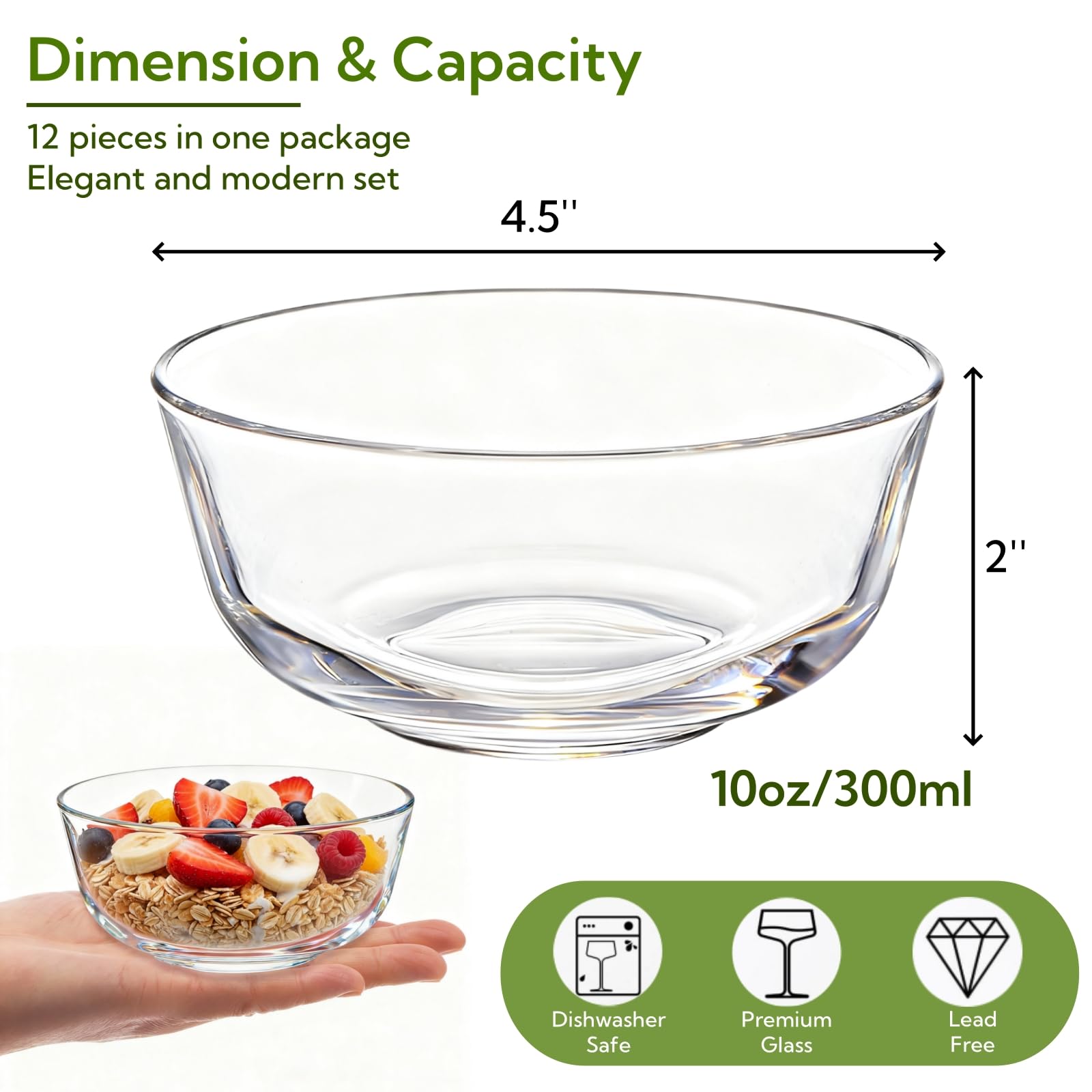 Nagpew tazones de vidrio transparentes 10oz, ideales para presentar postres con elegancia.