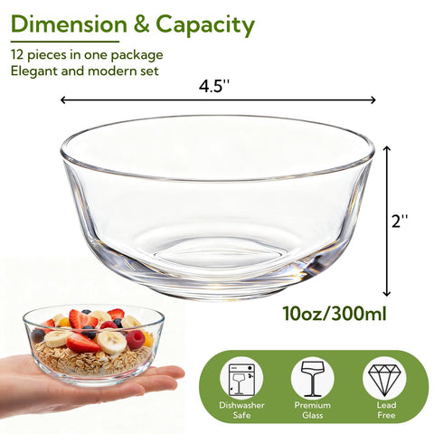 Nagpew tazones de vidrio transparentes 10oz, ideales para presentar postres con elegancia.