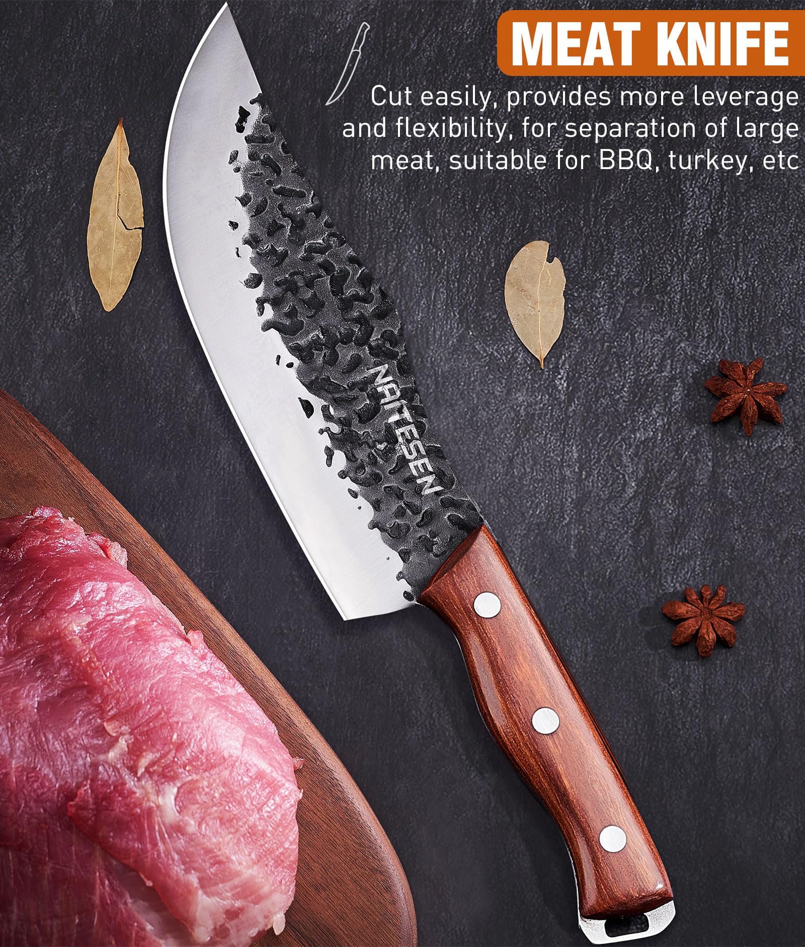 Cuchillo chef serbio Naitesen de 7 pulgadas para preparaciones rápidas.