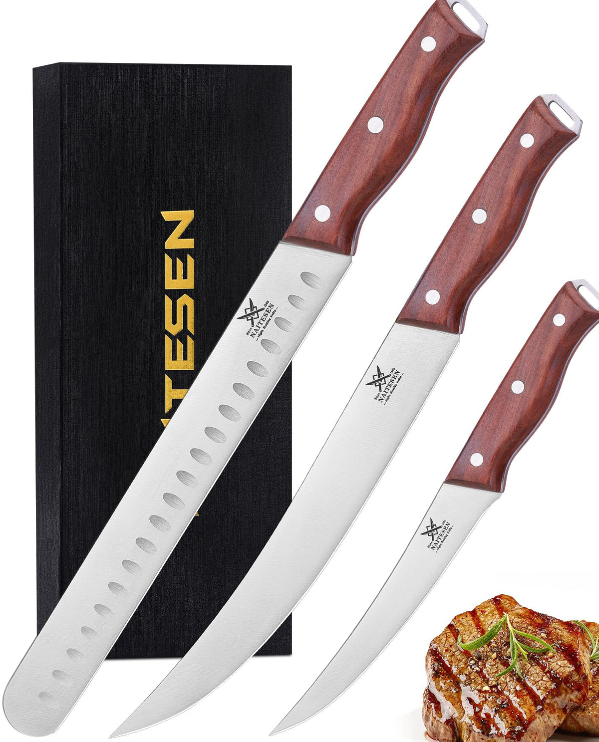 Naitesen cuchillo para rebanar 10 pulgadas: cortes uniformes para asados y pavo.