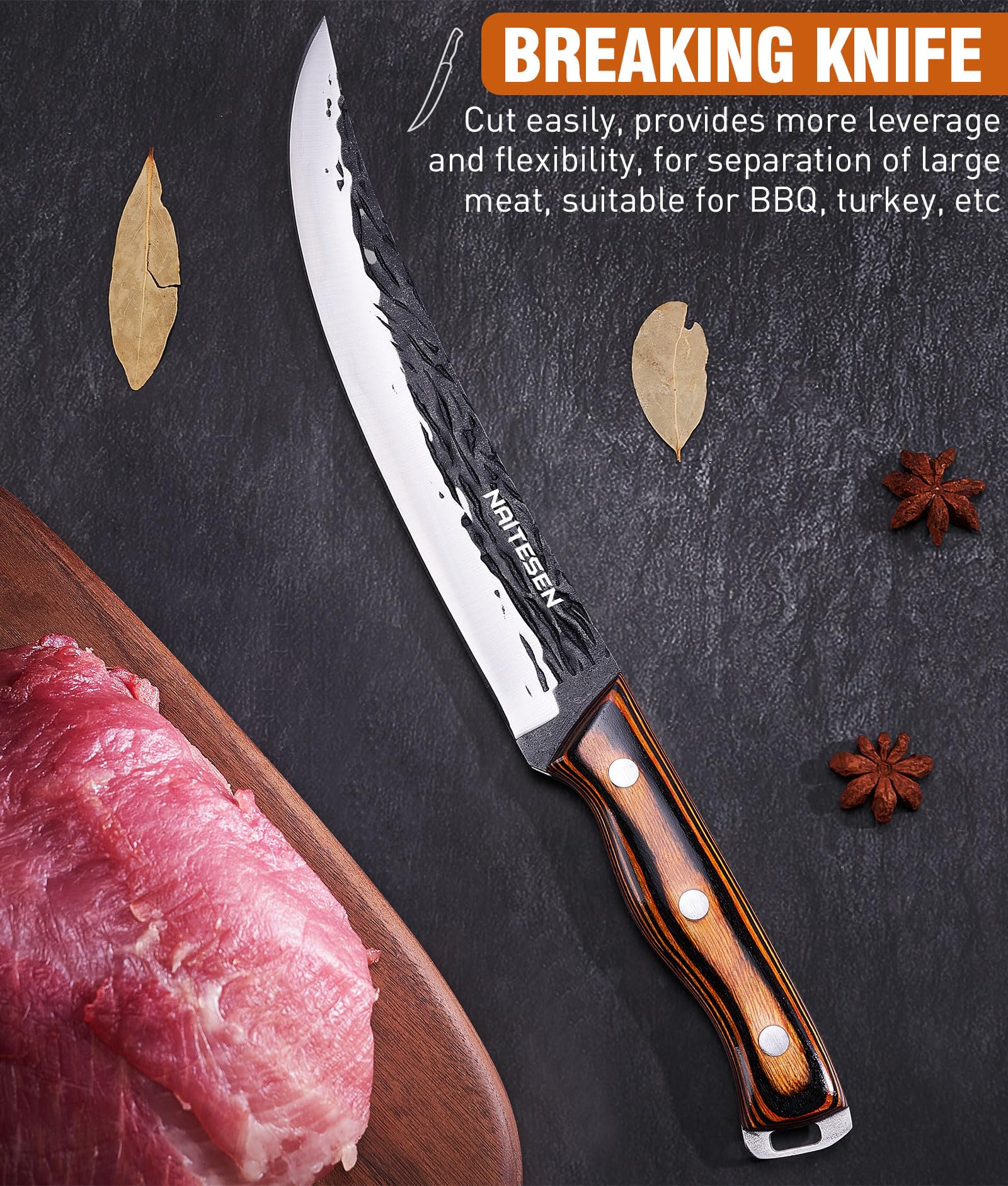 Naitesen cuchillo serbio de cocina de 8 pulgadas para rebanar verduras y carne.