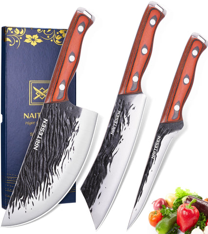 Naitesen set de cuchillos forjados, conjunto ideal para cortar carne con precisión y control.