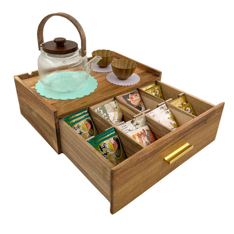 nakashare organizador de té con madera de acacia, ordena bolsitas de té con estilo