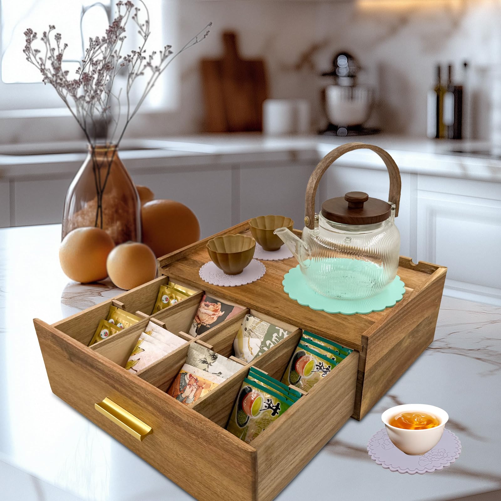 tapa superior con plataforma para accesorios de té