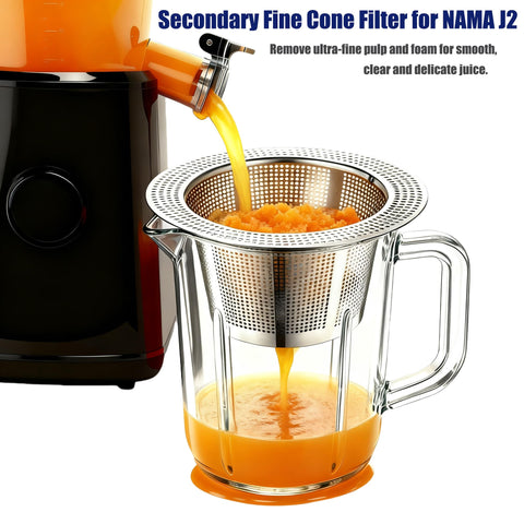 Nama J2: filtración post-licuado para eliminar espuma y mejorar la textura del jugo.