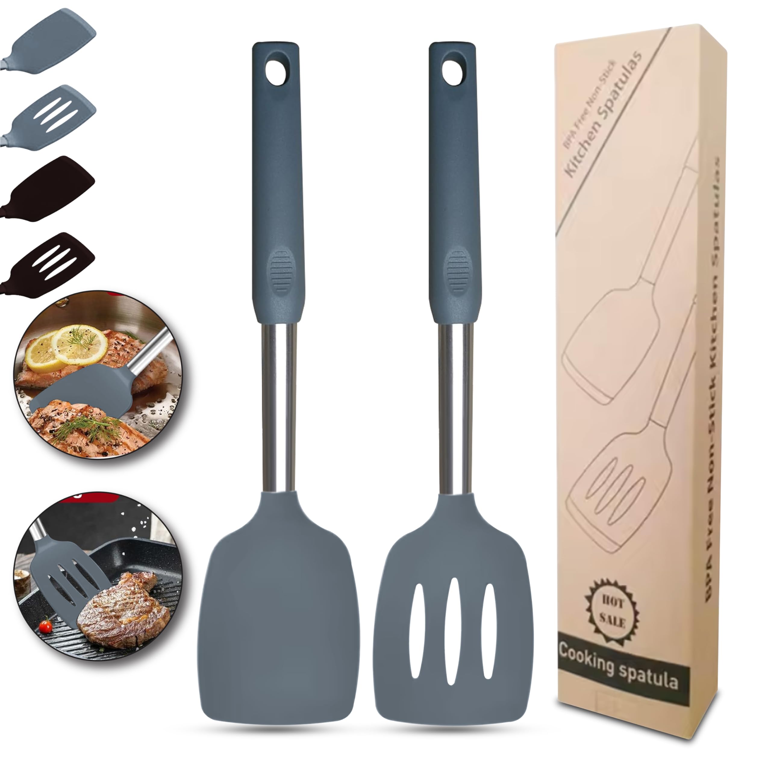 NAMAPRODX espátula de silicona con mango ergonómico para cocinar sin rayar ollas