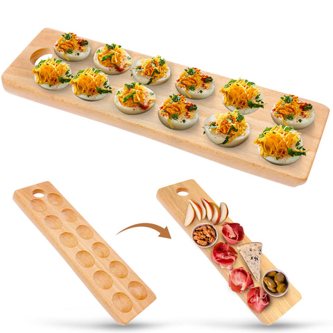 Namre' bandeja huevos rellenos de madera para servir con estilo en cenas festivas.