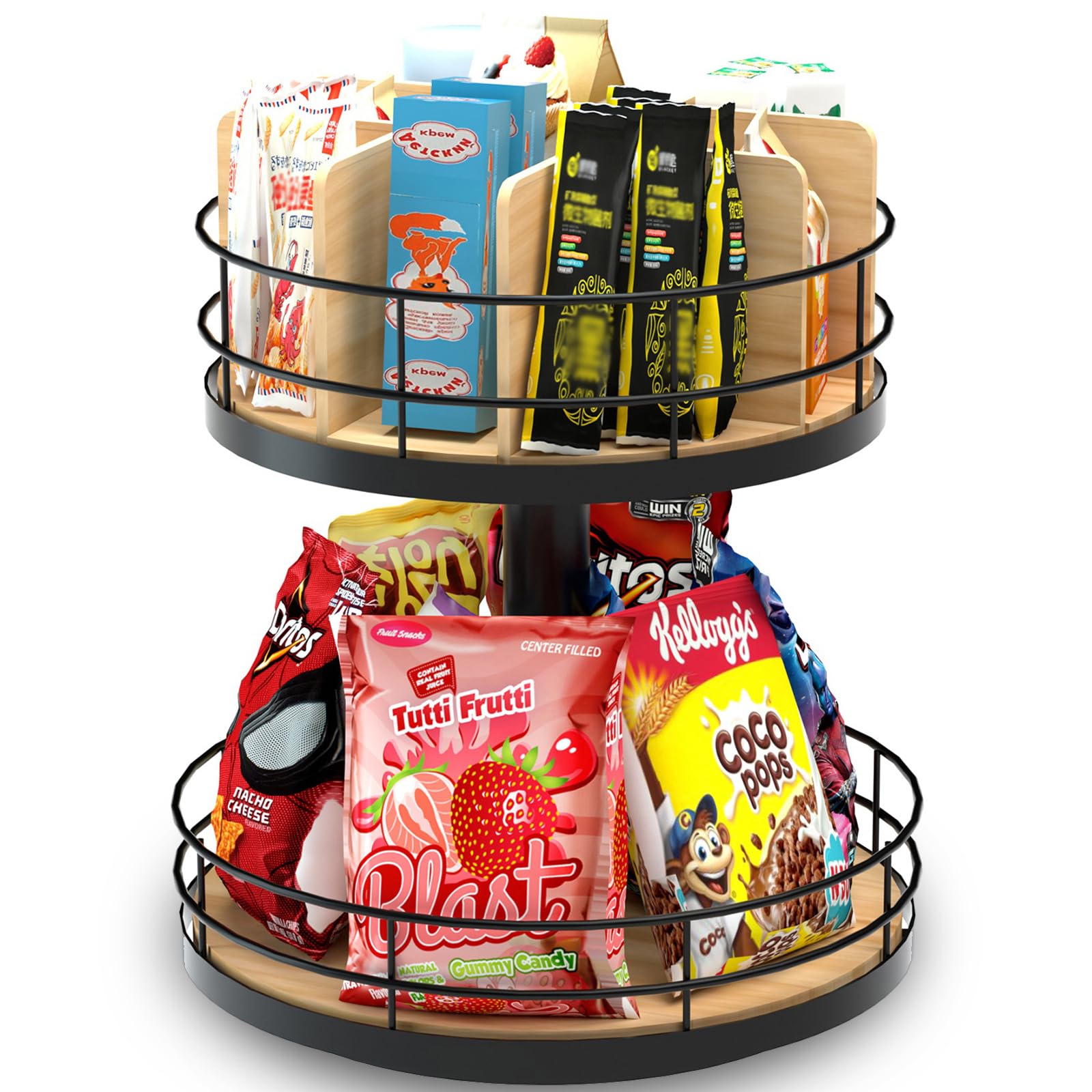 NANAGIFTREE Organizador de snacks de dos niveles con giro para acceso rápido.