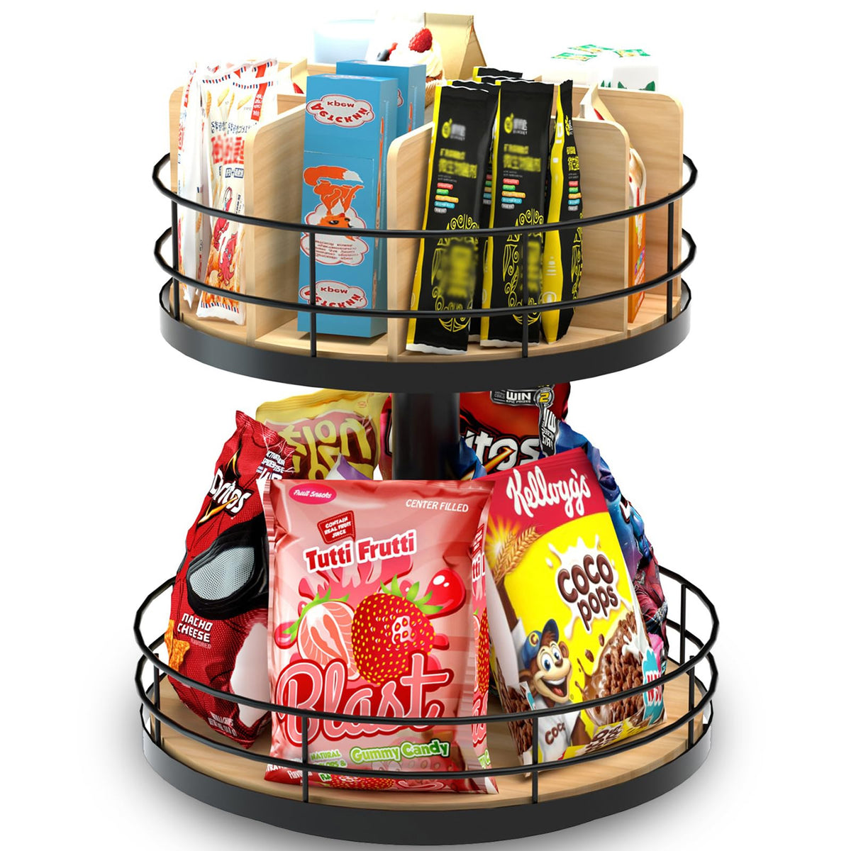 NANAGIFTREE Organizador de snacks de dos niveles con giro para acceso rápido.
