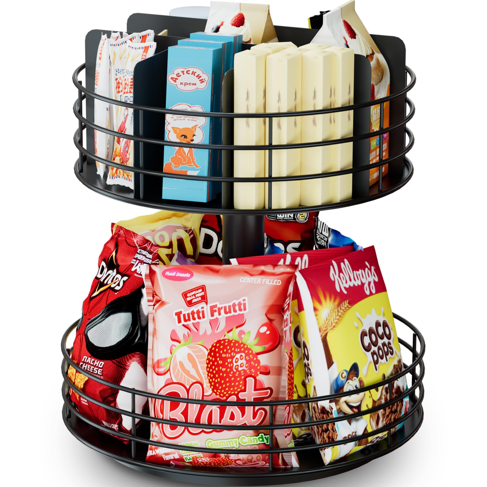 NANAGIFTREE organizador de snacks dos-niveles con rotacion para acceso rapido.