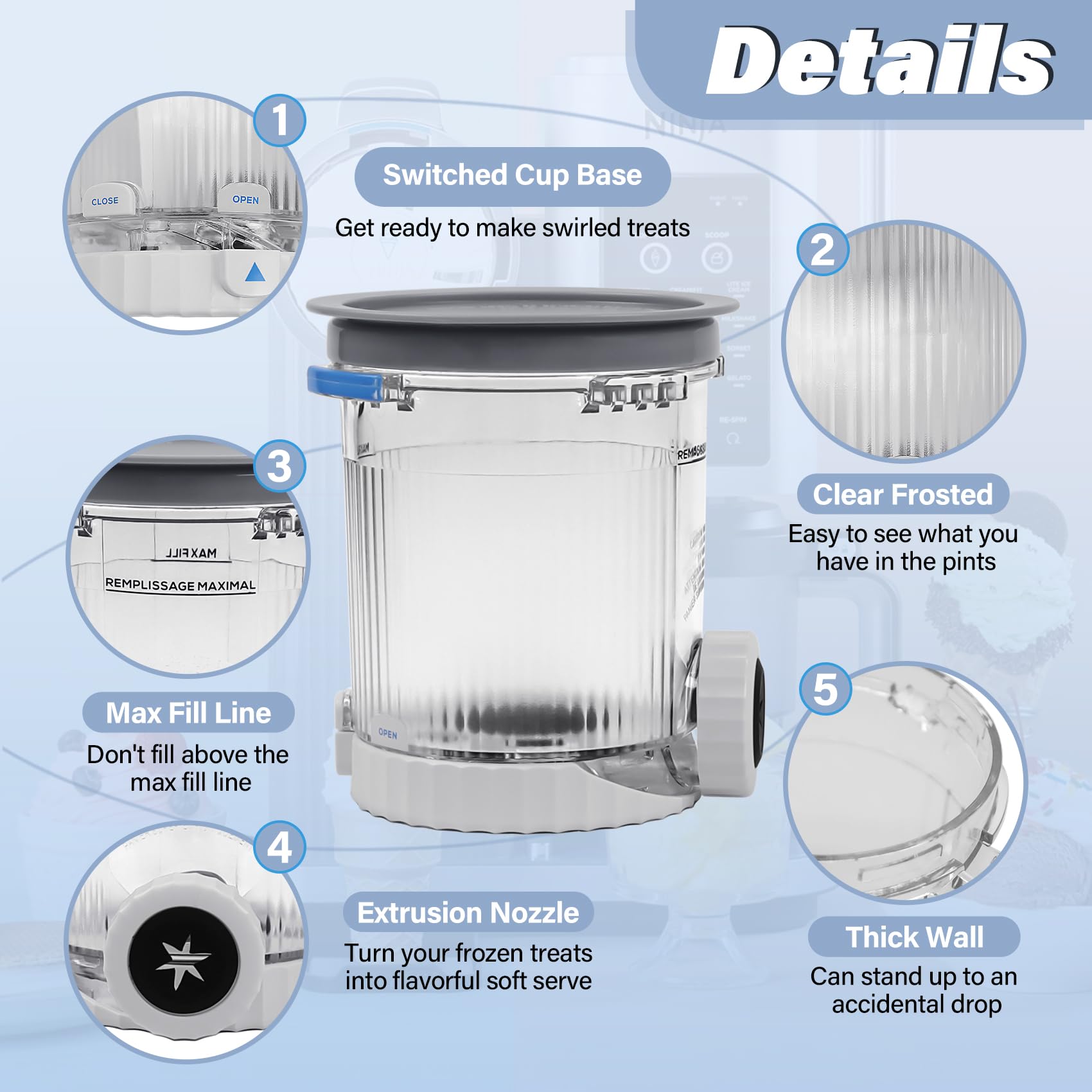 Boquilla de silicona Nanobaby como repuesto para Ninja Swirl Creamii, uso suave.