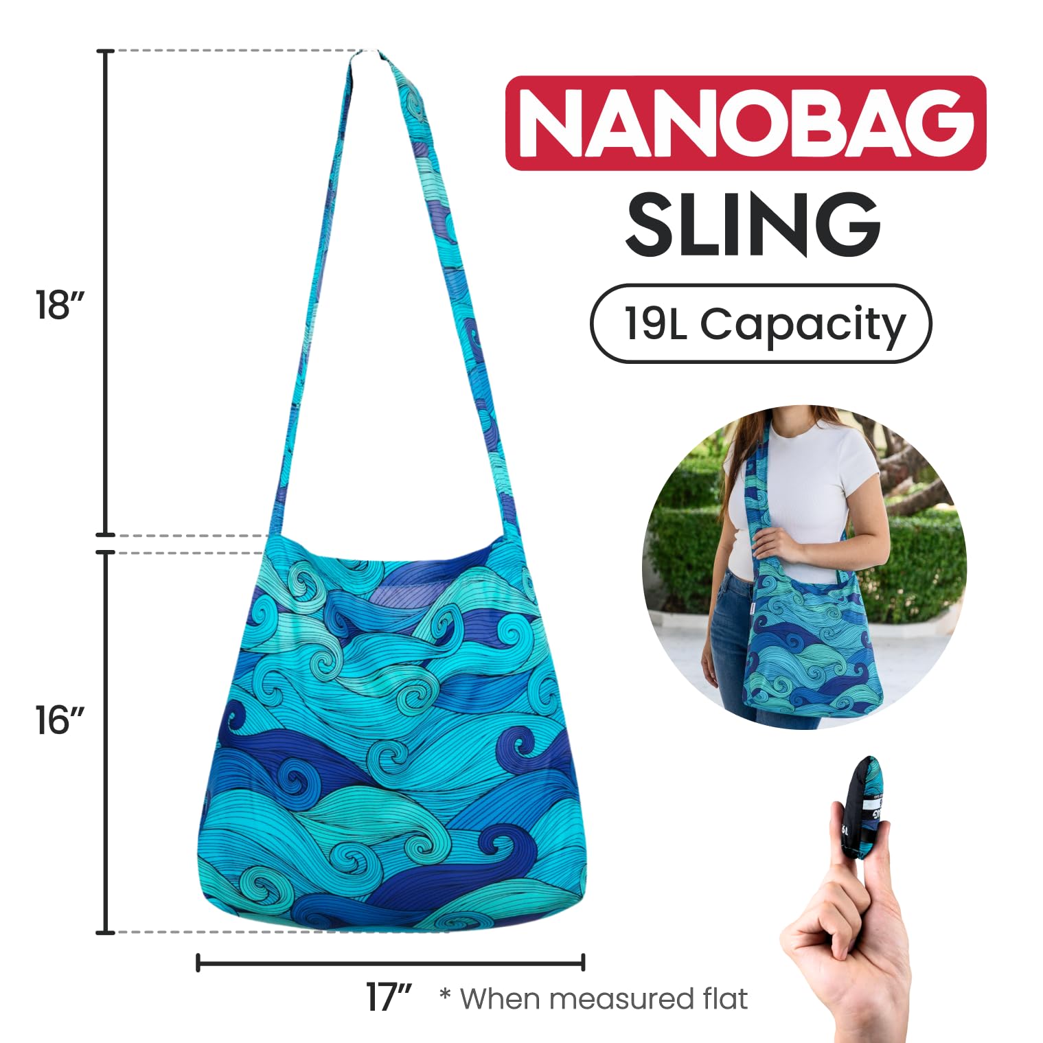 Bolsa cruzada Nanobag para uso diario y compras, siempre a mano.