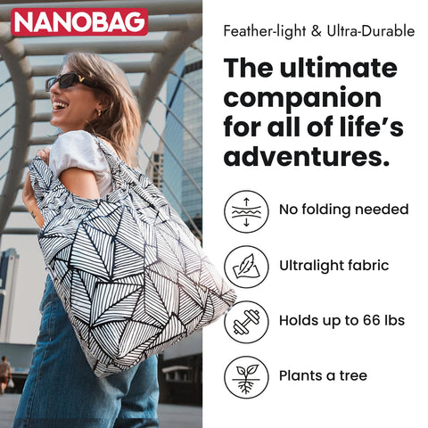 Nanobag tote reutilizable para compras, opción ecológica para el mercado.